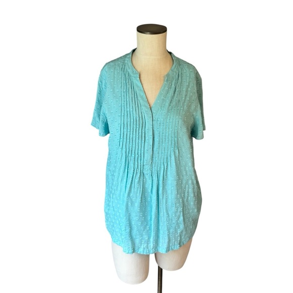 Soft Surroundings Turquoise Coastal Offshore Pintuck Textured Tunic Top Size PM - Picture 2 of 10